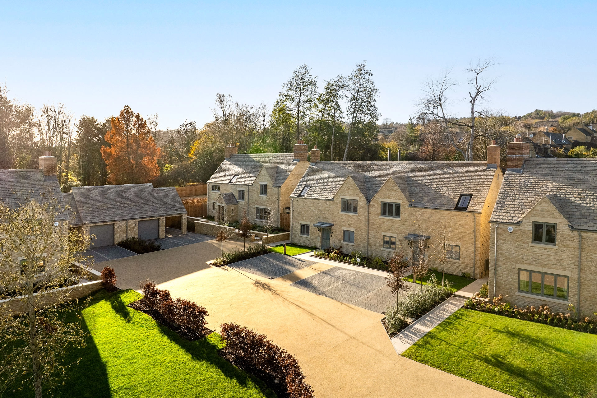 4 Modern new build family homes with brick exterior and driveway