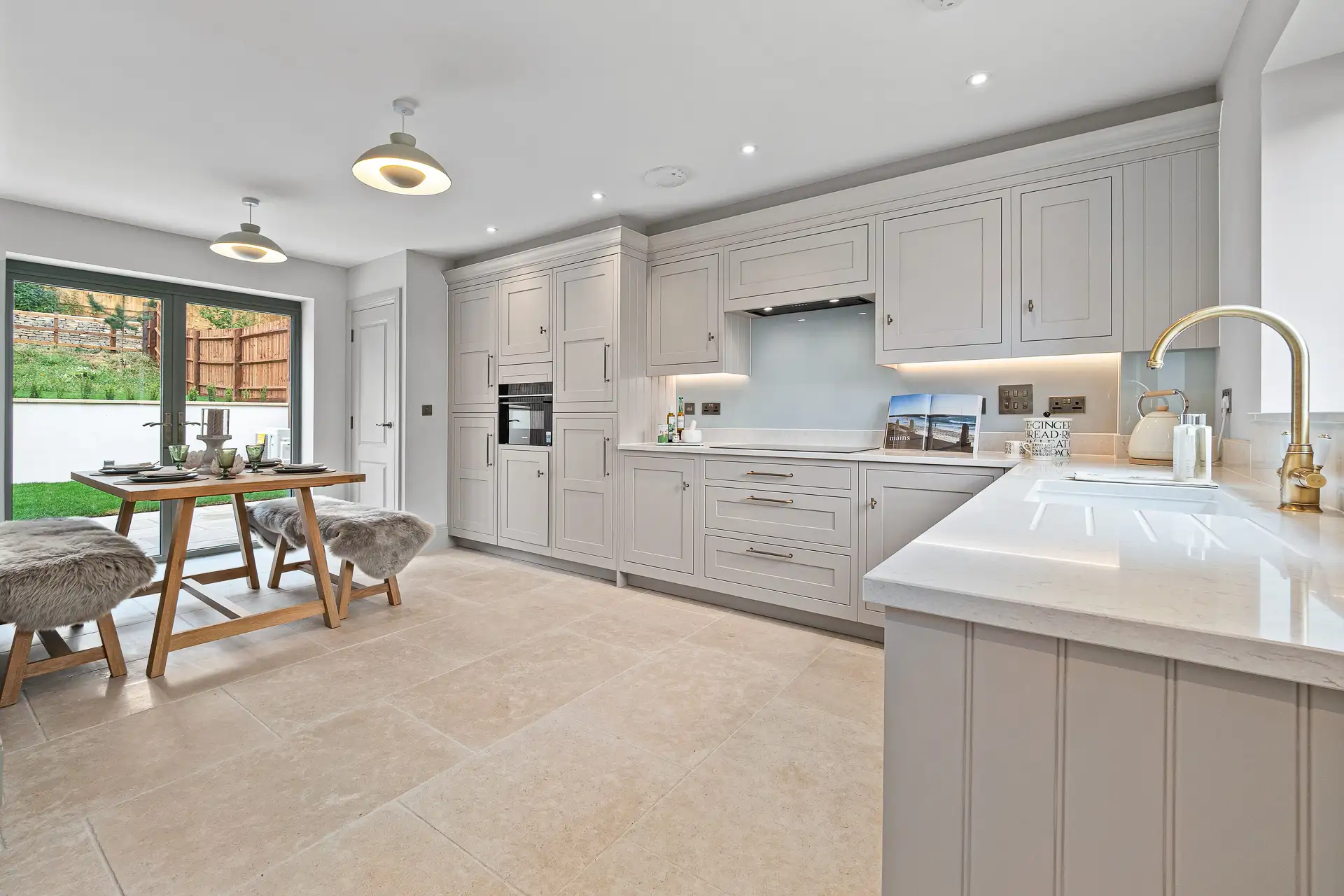 Light beige kitchen with tiled floor