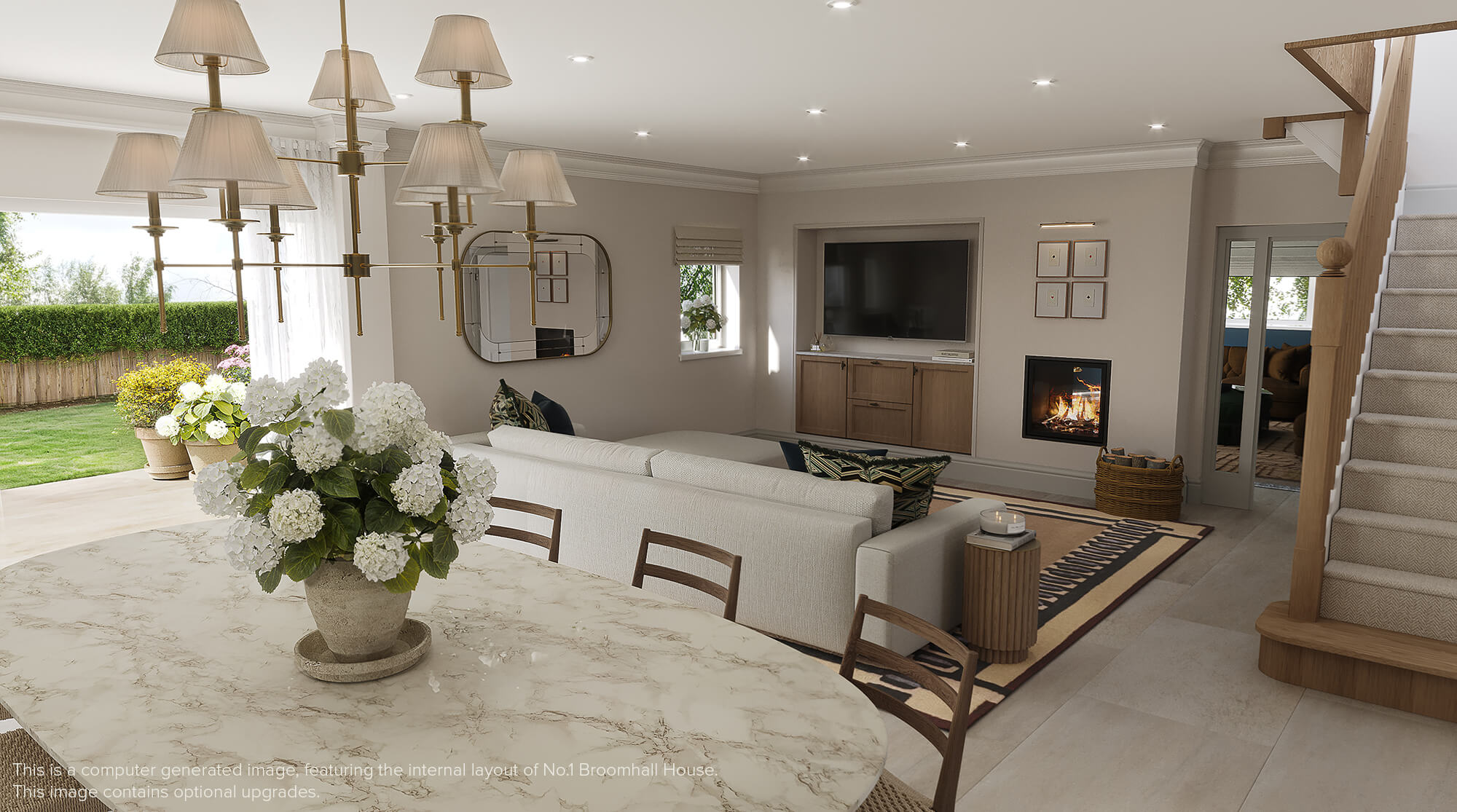 Dining room / living room with double doors opening into the garden